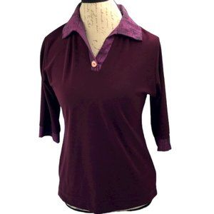Imported Maroon Collar V-Neck Shirt Size L